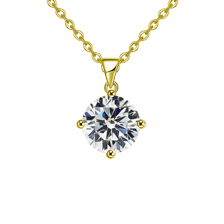 Paris Jewelry 18k Yellow Gold 1 Carat Round Cut Moissanite Solitaire Pendant Necklace Plated