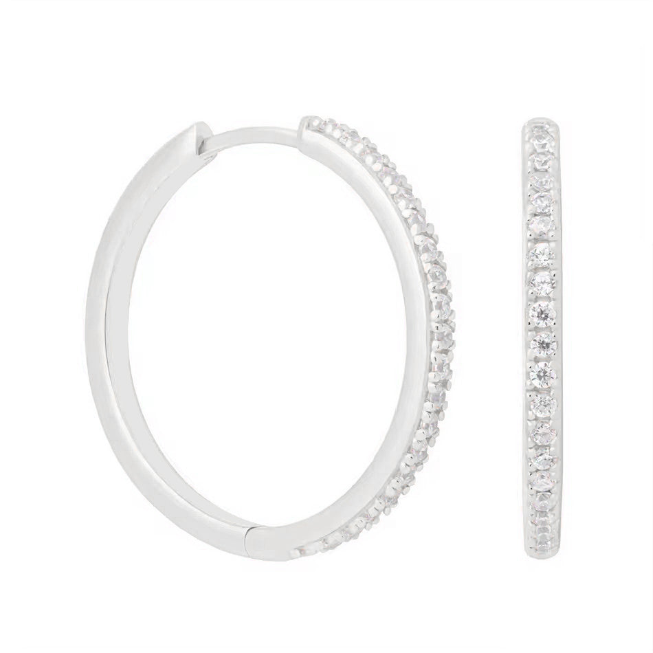 18k White Gold 30mm Hoop Earrings with 4ct Created White Sapphire Plated
