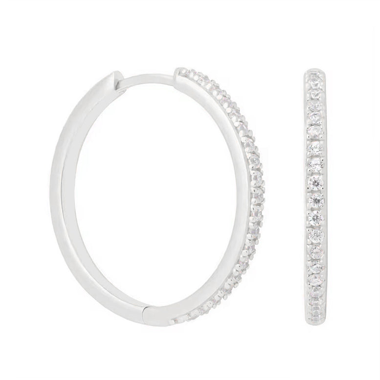 18k White Gold 30mm Hoop Earrings with 4ct Created White Sapphire Plated