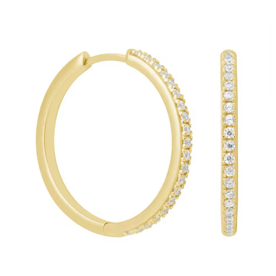 18k Yellow Gold 30mm Hoop Earrings with 4ct Created White Sapphire Plated