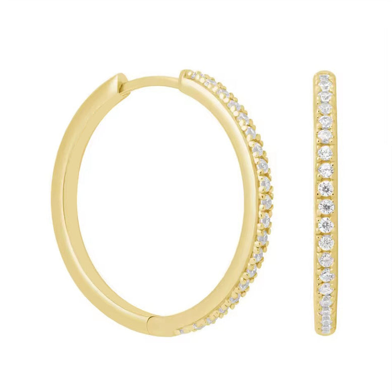 18k Yellow Gold 30mm Hoop Earrings with 4ct Created White Sapphire Plated