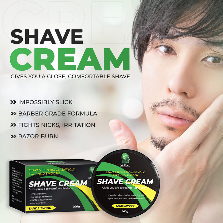 XMicro Barber Grade Sandalwood Shave Cream, Astonishingly Soft and Smooth Ultra-Slick Shaving Cream Fights Nicks, Cuts, and Razor Burn 4FL Oz