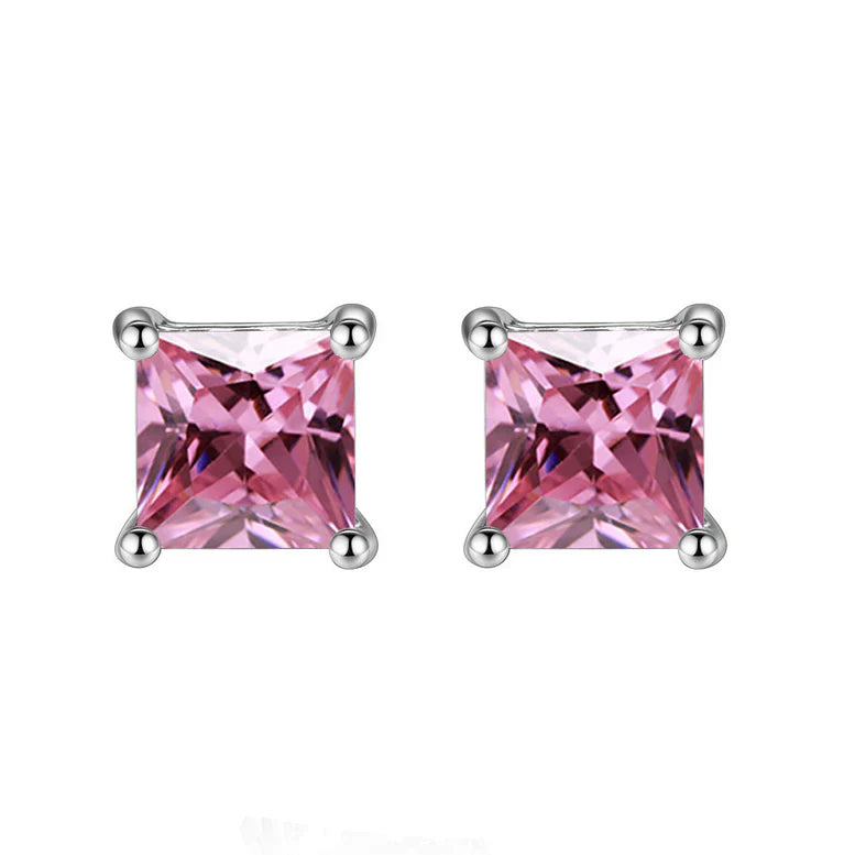 Paris Jewelry 18K White Gold 1 Carat Created Princess Sapphire Birthstone Stud Earrings All Colors Plated