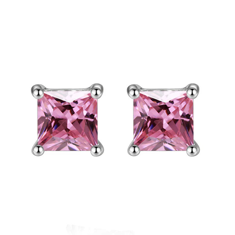 Paris Jewelry 18K White Gold 1 Carat Created Princess Sapphire Birthstone Stud Earrings All Colors Plated