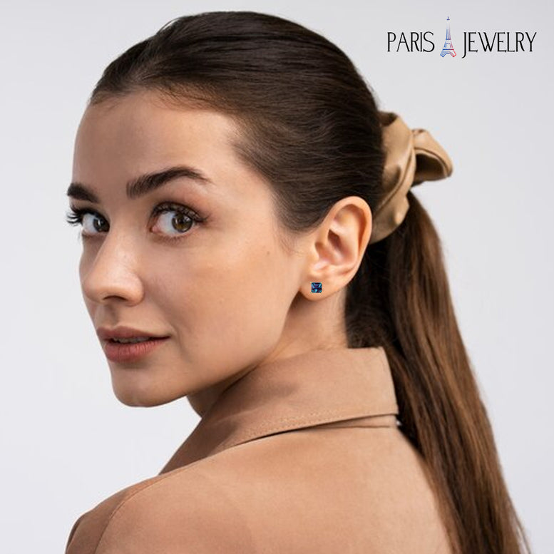 24k Yellow Gold Plated 2 Cttw Created Alexandrite CZ Princess Cut Stud Earrings