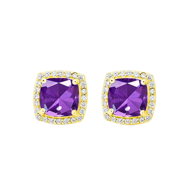 Paris Jewelry 18k Yellow Gold 1 Carat Created Halo Princess Sapphire Birthstone Stud Earrings All Colors Plated