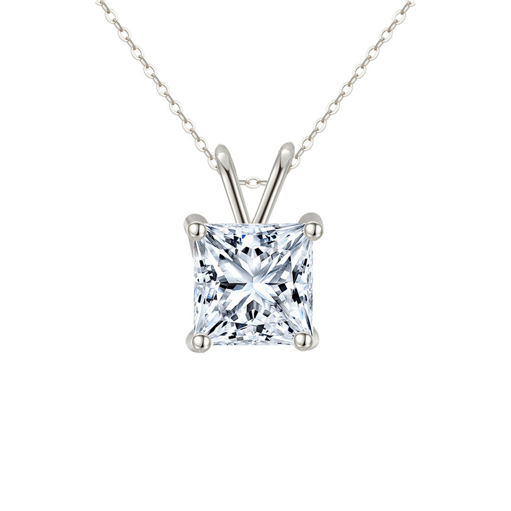 Paris Jewelry 18k White Gold 1 Carat Square Cut Moissanite Solitaire Pendant Necklace Plated