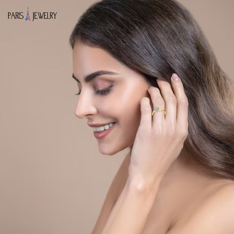 Paris Jewelry 18K Yellow Gold 2ct Created White Sapphire Round Engagement Wedding Ring Plated Size 10