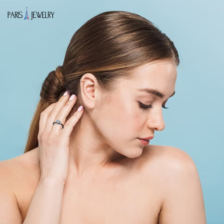 Paris Jewelry 18K Black 2ct Created White Sapphire Round Engagement Wedding Ring Plated Size 7