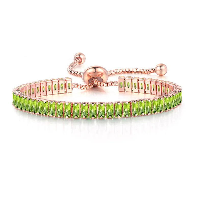 18K Rose Gold Created Peridot Princess Halo Pendant Necklace, Earrings and Tennis Bracelet Jewelry Set Plated