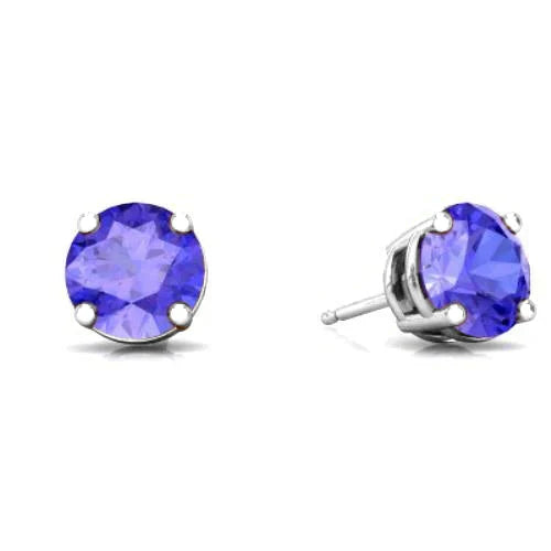 Paris Jewelry 18K White Gold 1 Carat Created Round Sapphire Birthstone Stud Earrings All Colors Plated