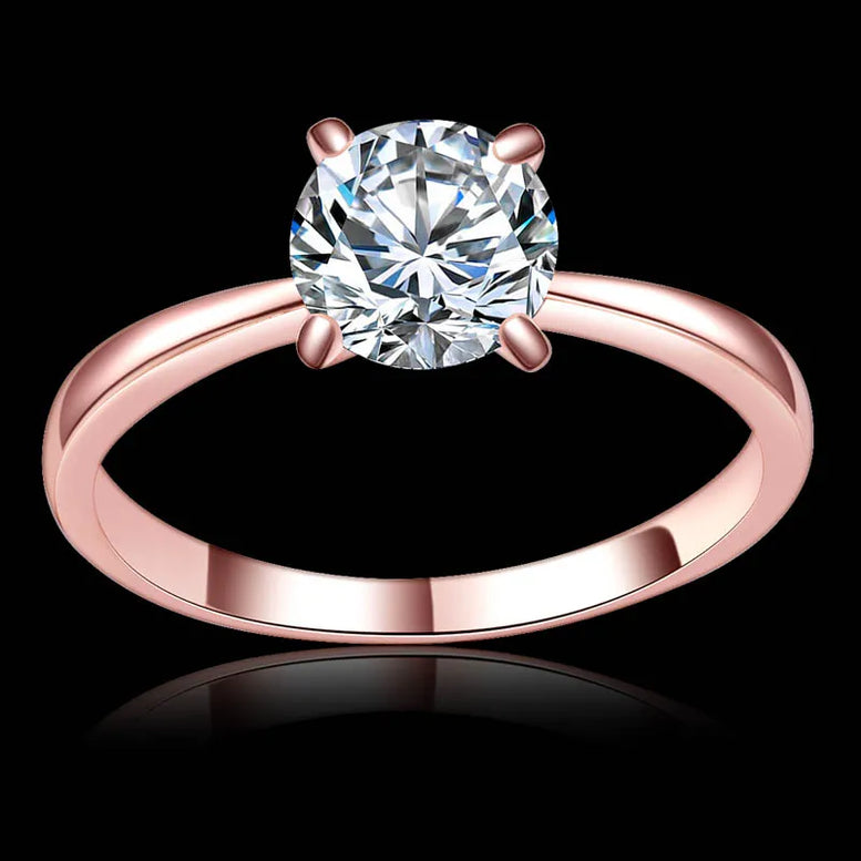 18K Rose Gold Moissanite Round Engagement Wedding Ring Plated
