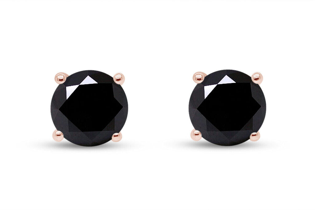 14k Rose Gold 1/4 ct Created Black Diamond Round Stud Earrings