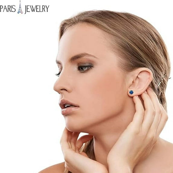 Paris Jewelry 14k White Gold 2 Ct Round Created Alexandrite Unisex Stud Earrings Plated