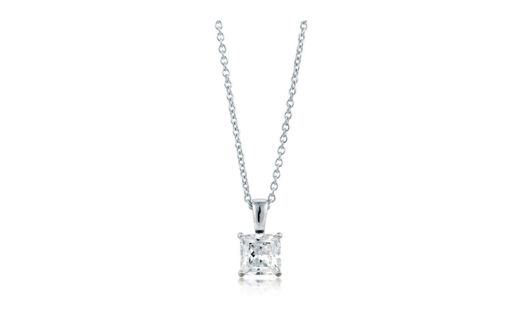 Sterling Silver Princess Cut 3 Ct White Cubic Zirconia VS1 Necklace Gold Plated