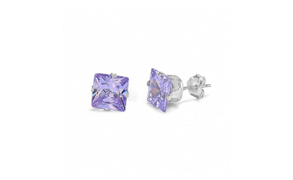 Sterling Silver 1Ct Princess Alexandrite Cubic Zirconia Stud Earrings Gold Plated
