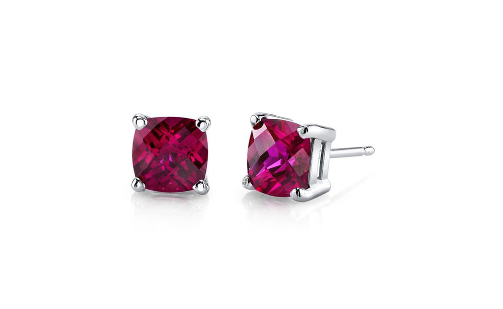 Sterling Silver 1 Carat Princess Ruby Cubic Zirconia Stud Earrings Gold Plated