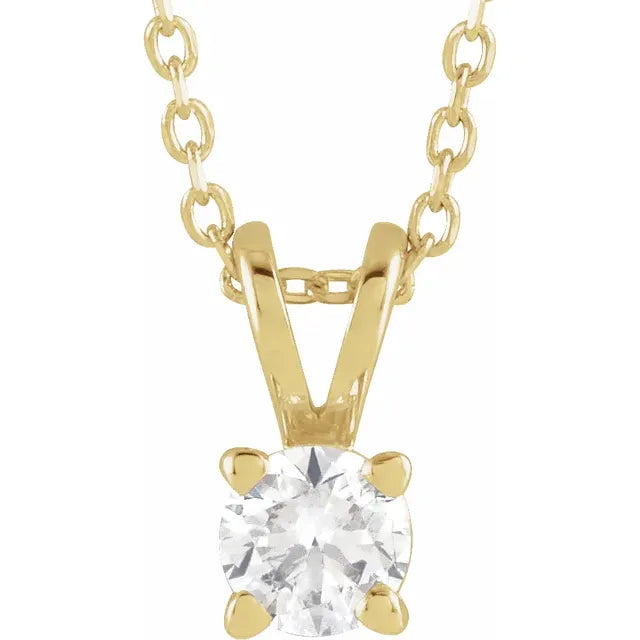 14K Yellow Gold 1/4 CT Lab-Grown Diamond Solitaire 16-18" Necklace