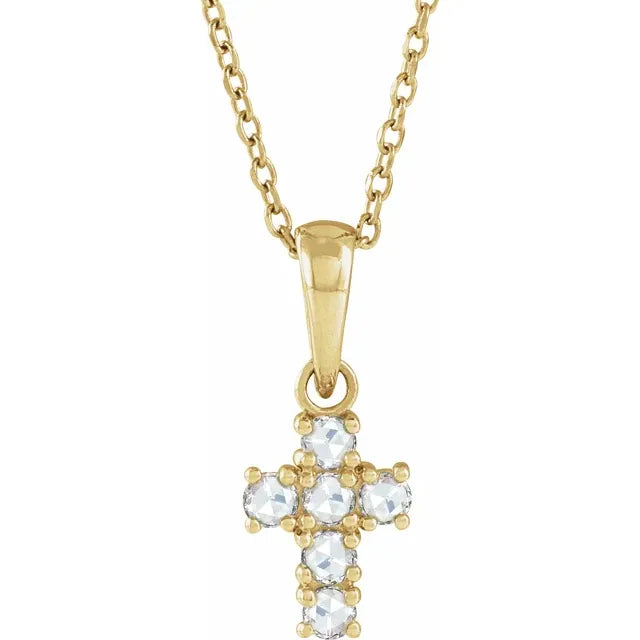 14K Yellow Gold 1/6 CTW Rose-Cut Natural Diamond Cross 16-18" Necklace
