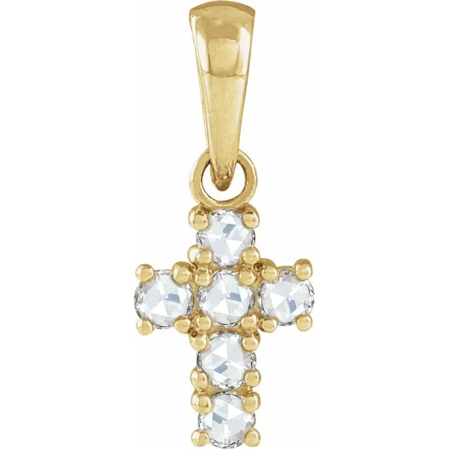 14K Yellow Gold 1/8 CTW Rose-Cut Natural Diamond Cross Pendant