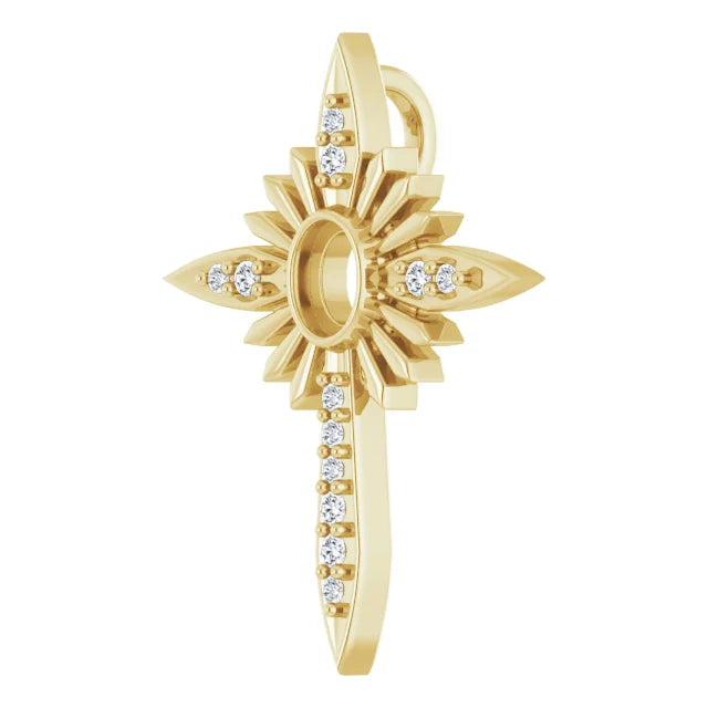 14K Yellow Gold Oval .06 CTW Natural Diamond Semi-Set Nativity Cross Pendant