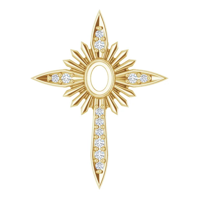 14K Yellow Gold Oval .06 CTW Natural Diamond Semi-Set Nativity Cross Pendant