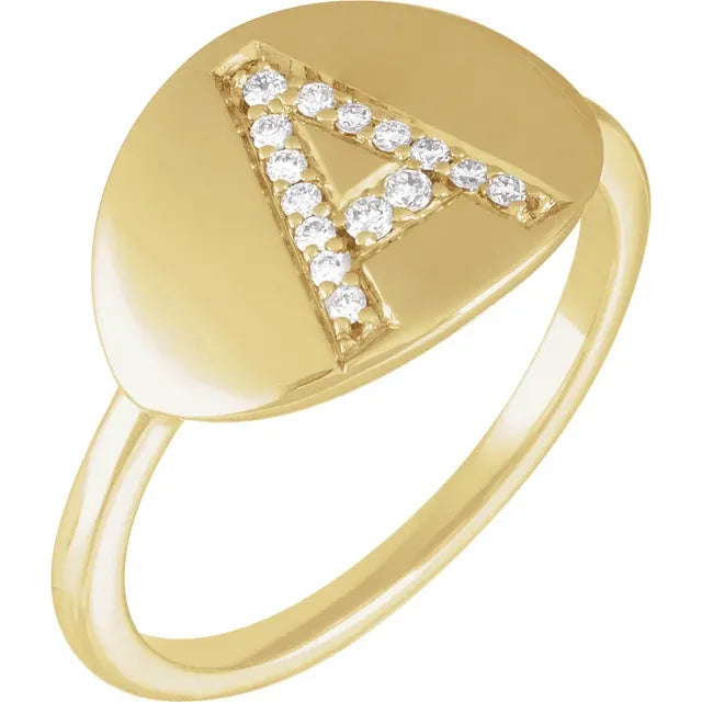 14K Yellow Gold 1/10 CTW Natural Diamond Initial A Ring