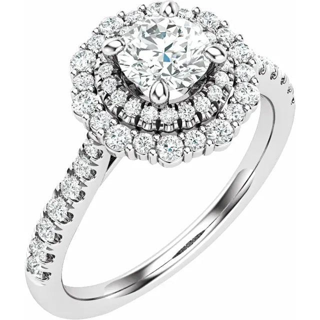 14K White Gold 5.2 mm Round 1/2 CTW Natural Diamond Semi-Set Halo-Style Engagement Ring
