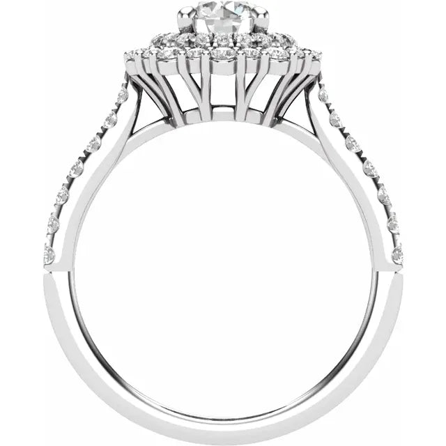 14K White Gold 5.2 mm Round 1/2 CTW Natural Diamond Semi-Set Halo-Style Engagement Ring