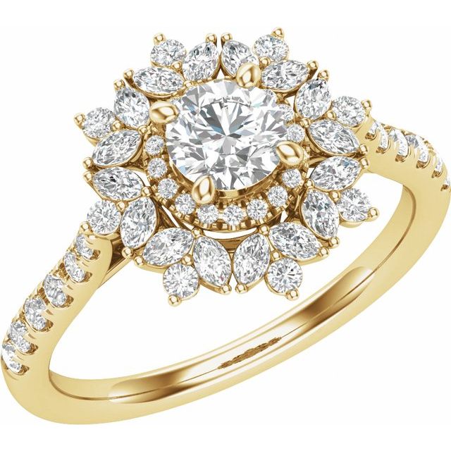 14K Yellow Gold Round 7/8 CTW Natural Diamond Semi-Set Engagement Ring