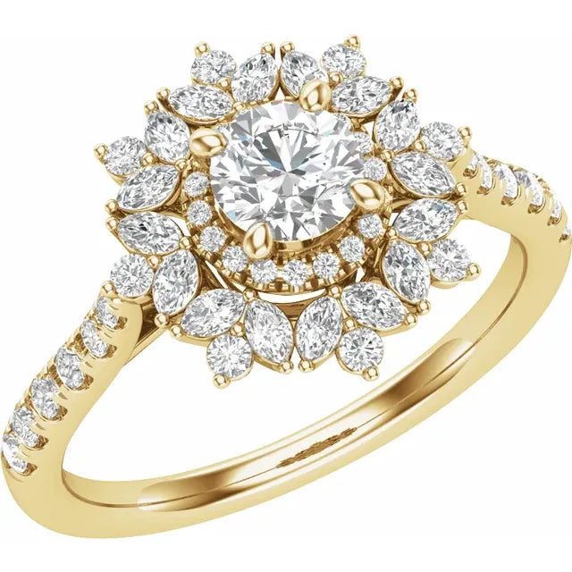 14K Yellow Gold 5.8 mm Round 7/8 CTW Natural Diamond Semi-Set Engagement Ring