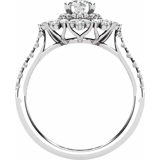 14K White Gold 5.2 mm Round 7/8 CTW Natural Diamond Semi-Set Engagement Ring