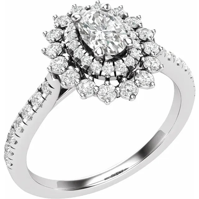 14K White Gold 6x4 mm Oval 1/2 CTW Natural Diamond Semi-Set Halo-Style Engagement Ring