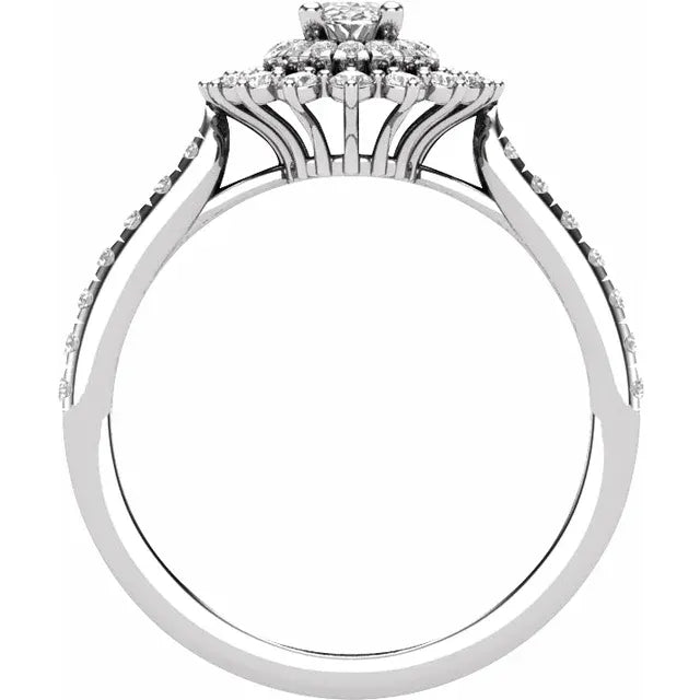 14K White Gold 6x4 mm Oval 1/2 CTW Natural Diamond Semi-Set Halo-Style Engagement Ring