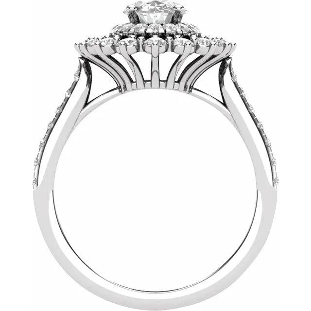 14K White Gold 7x5 mm Oval 3/4 CTW Natural Diamond Semi-Set Engagement Ring