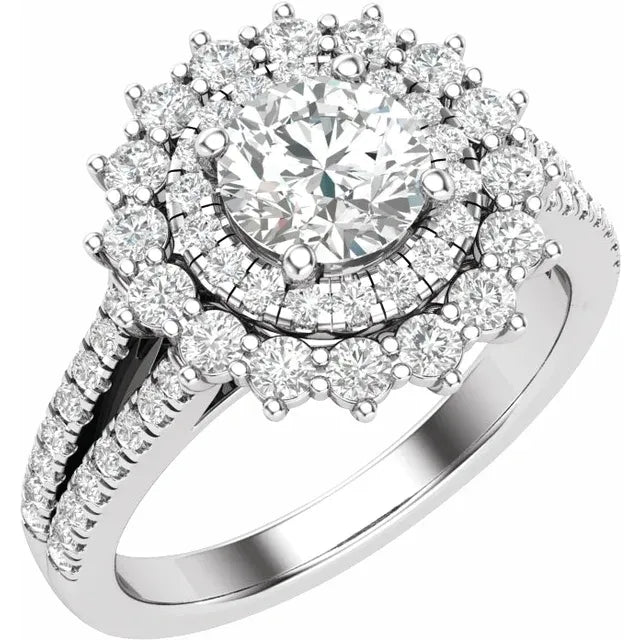 14K White Gold 6.5 mm Round 1 CTW Natural Diamond Semi-Set Engagement Ring