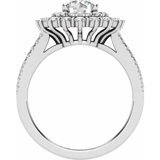 14K White Gold 6.5 mm Round 1 CTW Natural Diamond Semi-Set Engagement Ring