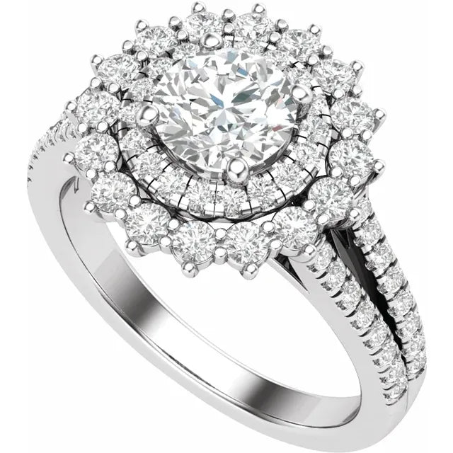 14K White Gold 6.5 mm Round 1 CTW Natural Diamond Semi-Set Engagement Ring