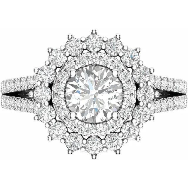 14K White Gold 6.5 mm Round 1 CTW Natural Diamond Semi-Set Engagement Ring