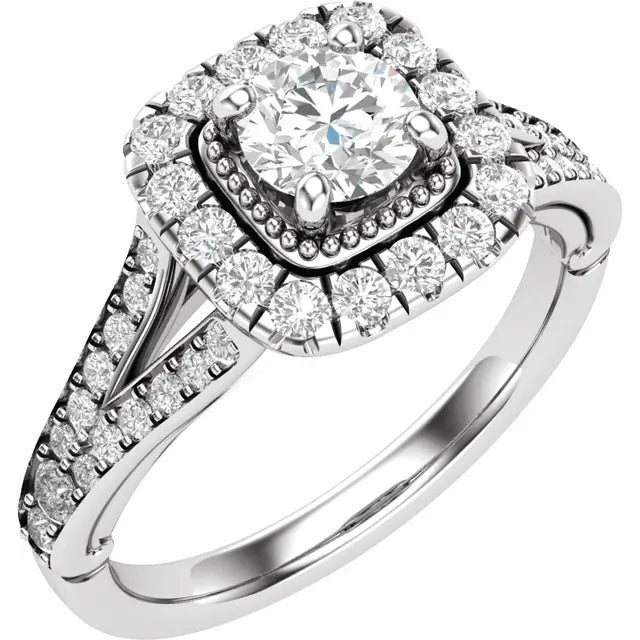 14K White Gold 5.2 mm Round 1/2 CTW Natural Diamond Semi-Set Engagement Ring