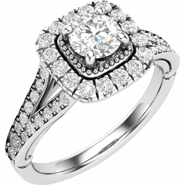 14K White Gold 6.5 mm Round 7/8 CTW Natural Diamond Semi-Set Engagement Ring