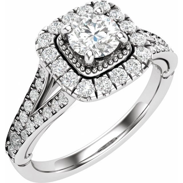 14K White Gold Round 5/8 CTW Natural Diamond Semi-Set Engagement Ring