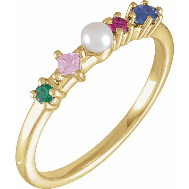 14K Yellow Gold Cultured Freshwater Pearl & Natural Multi-Gemstone Ring