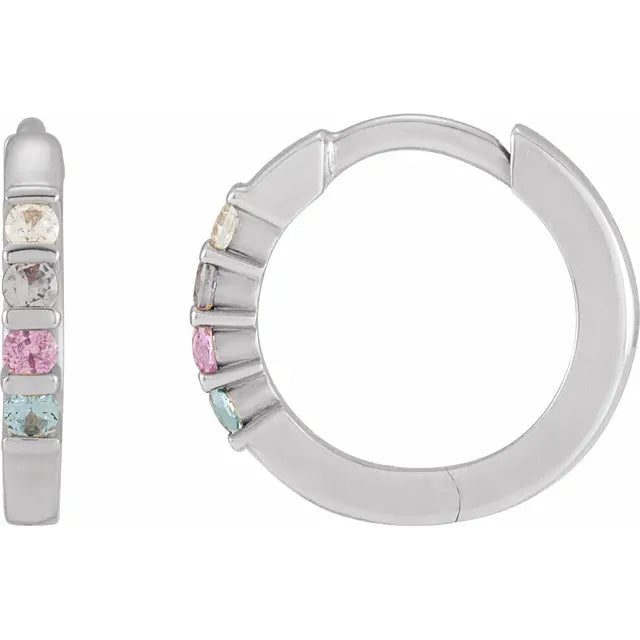 14K White Gold Round 4-Stone Family Hoop Earring Mounting