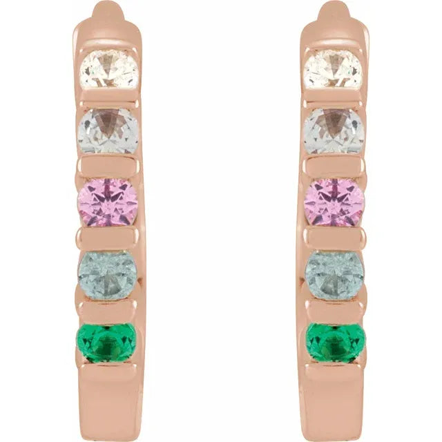 14K Rose Gold Round 5-Stone Family Hoop Earring Mounting