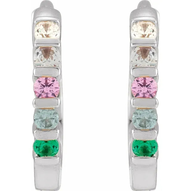14K White Gold Round 5-Stone Family Hoop Earring Mounting
