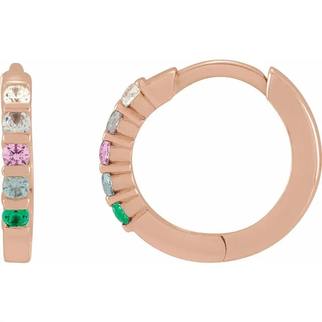 14K Rose Gold Round 5-Stone Family Hoop Earring Mounting