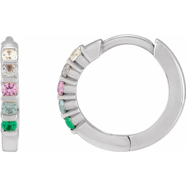 14K White Gold Round 5-Stone Family Hoop Earring Mounting