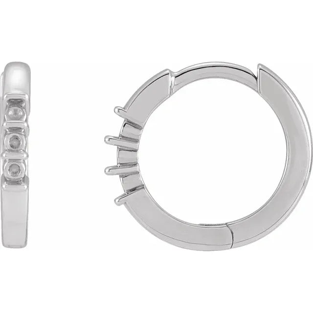 14K White Gold Round 3-Stone Family Hoop Earring Mounting