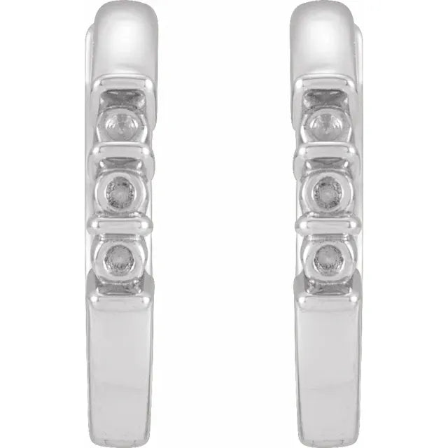 14K White Gold Round 3-Stone Family Hoop Earring Mounting